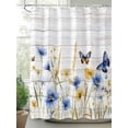 thumbnail image 2 of Retro Farmhouse Shower Curtain, Butterflies Floral Wheat Wooden Bathroom Decor Curtains Set with Hooks, Blue Yellow Waterproof Fabric Home Accessories， Stall 36 X 78 Inch, 2 of 6