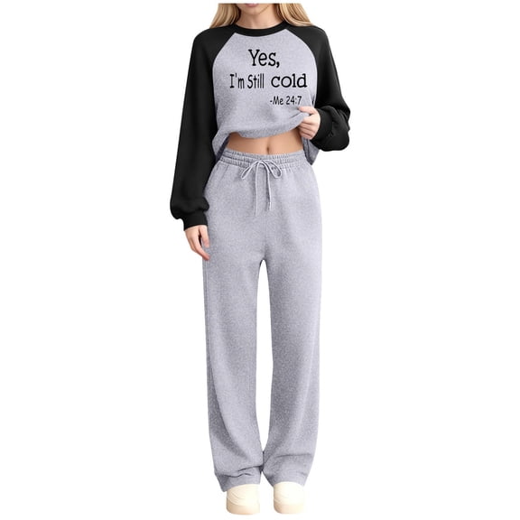 Byworldtasic 2 Picec of Outfit Sets for Womens Suit Long Sleeve Solid Loose Crop Top and Wide-leg Long Pants Set
