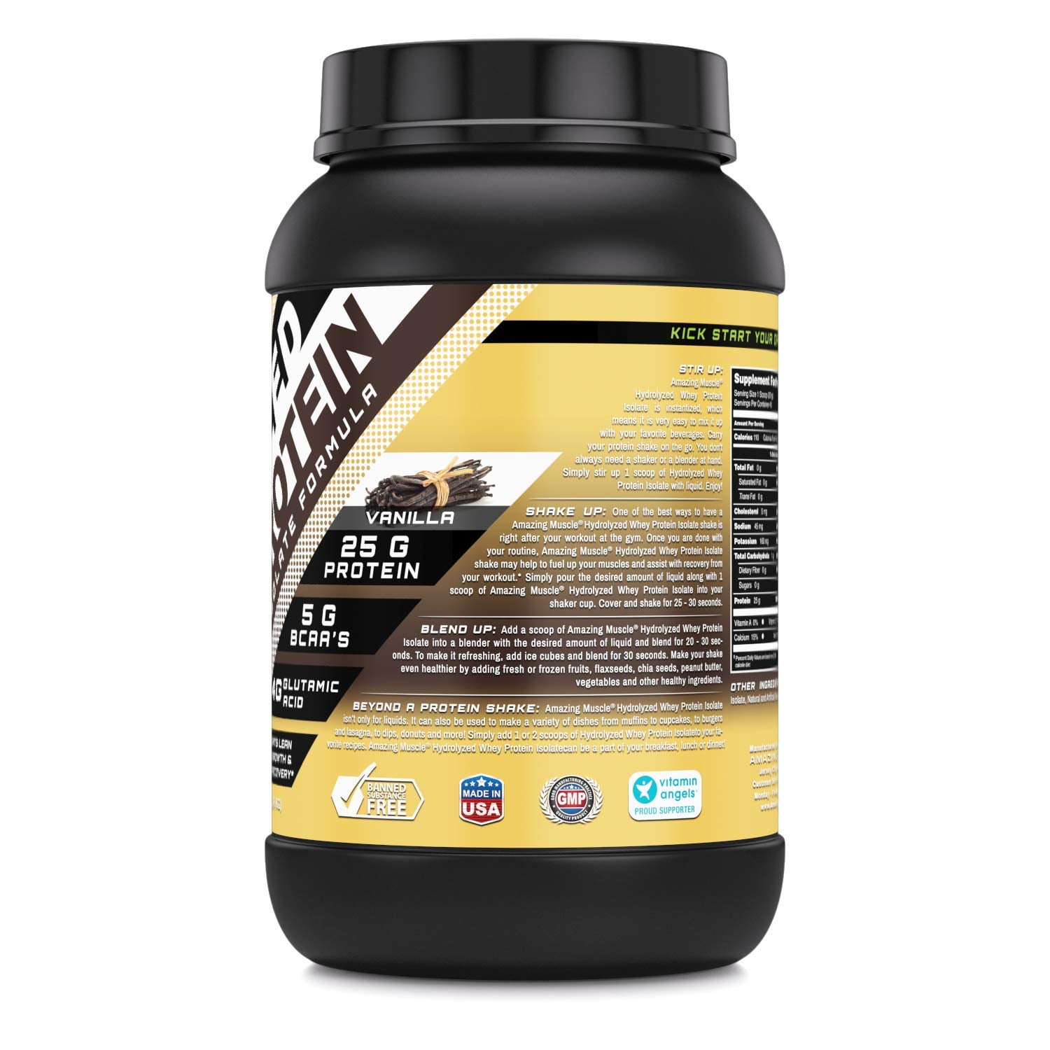 Amazing Muscle Hydrolyzed Whey Protein Isolate - Vanilla Flavor - 3 Lbs