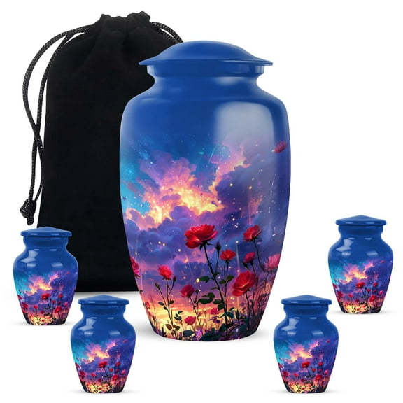 Rose Keepsake Urn For Adult Male Set Of 4 - Blue Cremation Urn For Human Ashes Adult Female - Decorative Memorial Urns For Ashes For Father - 1 Large Cloud Urns For Male (10&3) Inch