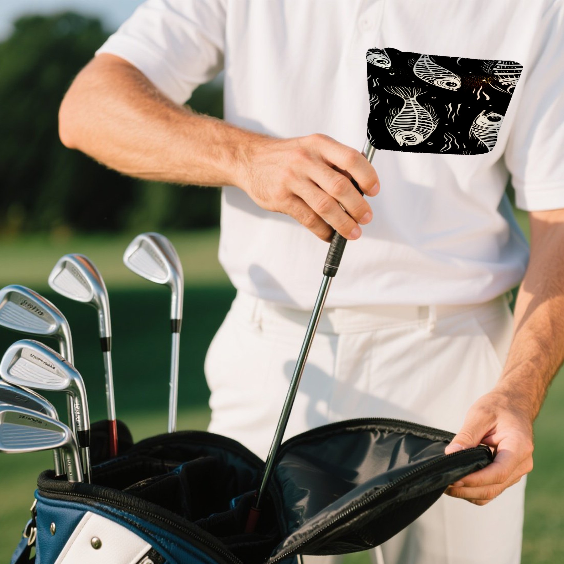 Golf Mallet Putter Cover Premium Leather Waterproof Golf Putter Head Cover with Magnetic Closure Fish Bones