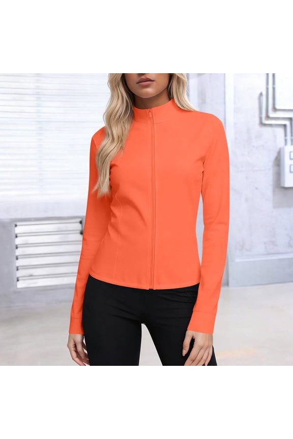 Women's UPF 50+ Sun Protection Jacket Full Zip Athletic Jacket - Stretch Activewear, Orange,Size S
