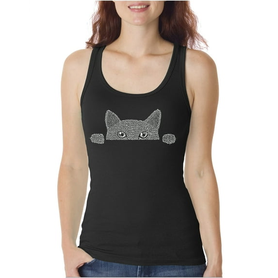 LA Pop Art Women's Word Art Tank Top - Peeking Cat
