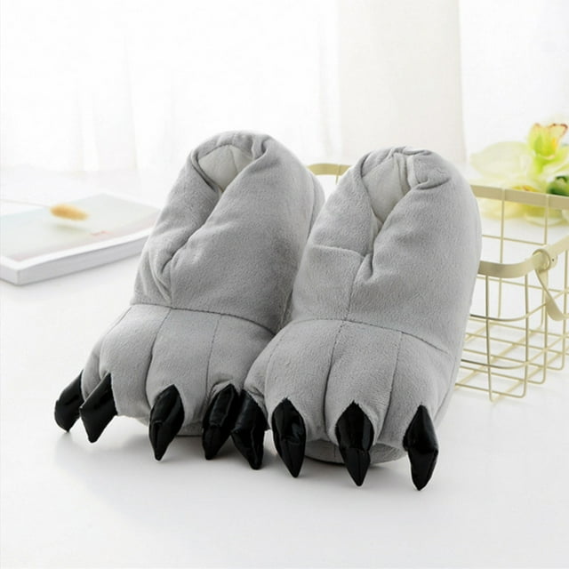Pantoufles en Peluche Patte de Monstre Cosplay Pantoufles Patte de Monstre Chaussures d'Intérieur (Gris, 34-39)