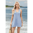thumbnail image 4 of Women Summer 2 Piece Sets Beach Vacation Outfits Halter Neck Tank Top and Shorts Set Knit Lounge Clothes Light Blue XL, 4 of 7