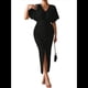 thumbnail image 3 of Vestido de Cóctel para Mujer, con Efecto Metalizado, Cruzado, Color Liso, Escote en V, Plisado, Abertura Alta, Corta, Midi, Negro, Talla M, 3 of 9