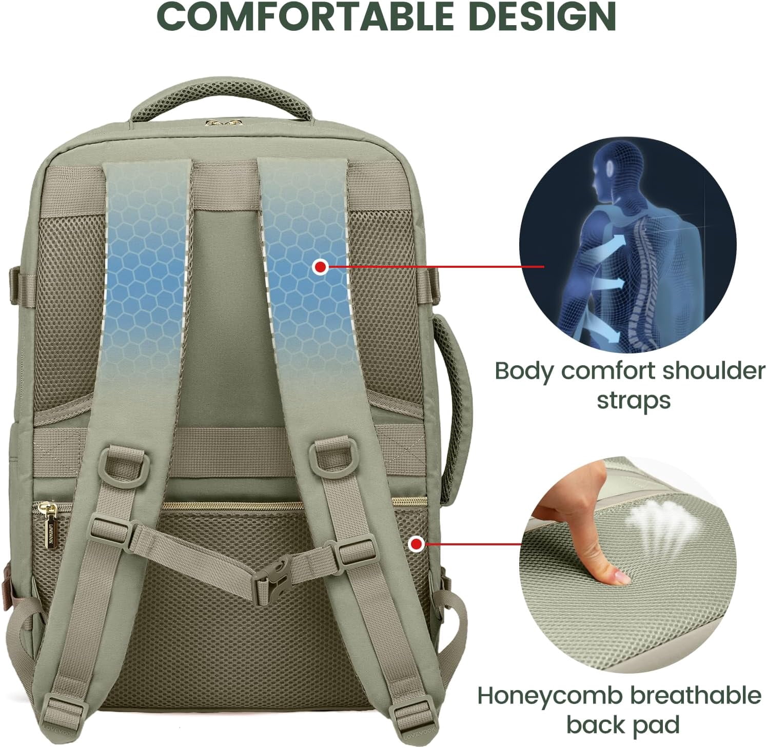 LOVEVOOK Travel Backpack For Women,50L Carry On Backpack Flight Approved,TSA Personal Item Travel Bag Fits 18 Inch Laptop,Business Weekender Overnight Daypack with Toiletry Bag and Cube,White brown