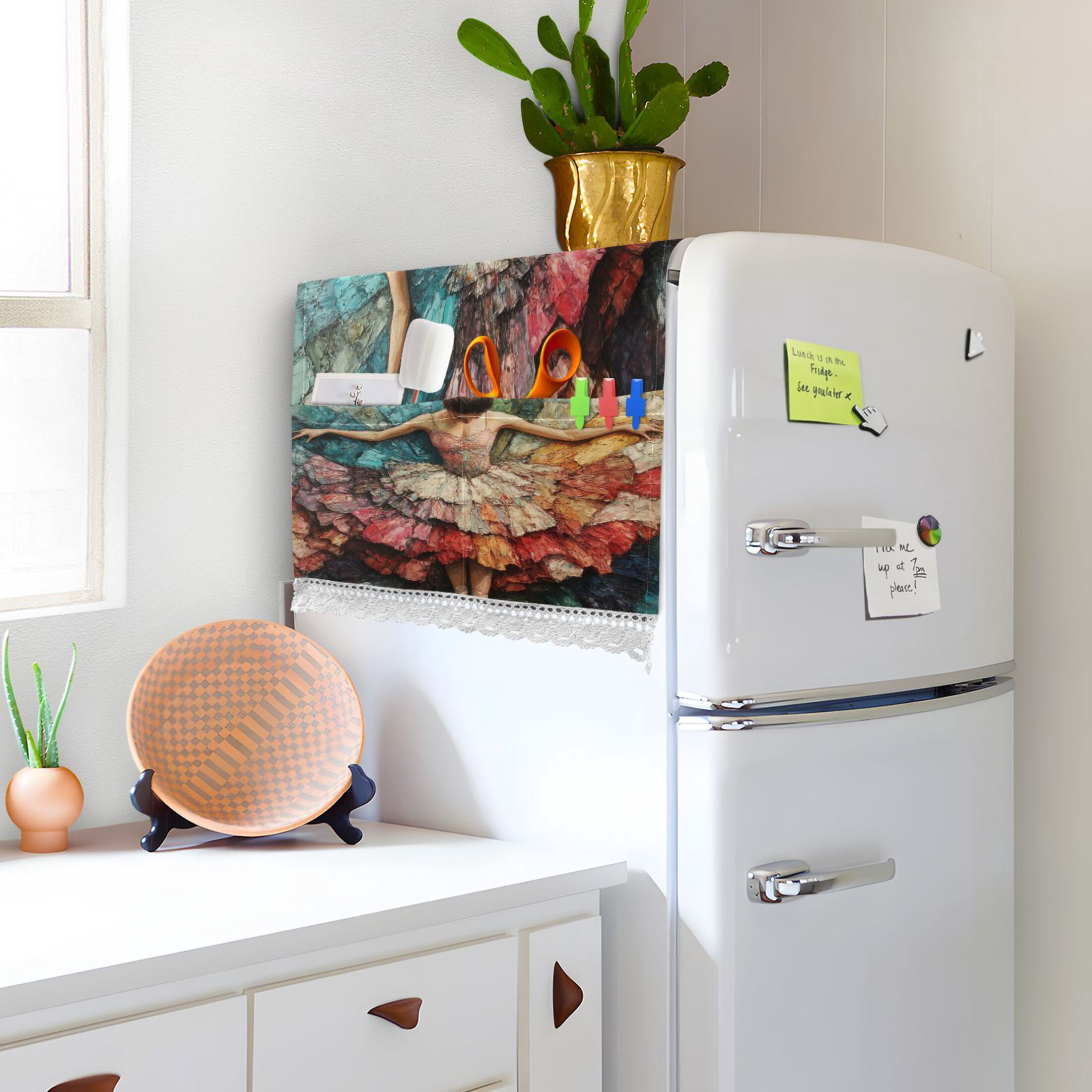 The Elegant BalletWasher and Dryer Covers Dust-Proof and Oil Resistant Fridge Cover with 4 Storage Pockets Washing Machine Top Cover for Laundry Kitchen Home 51.2 x 22 In