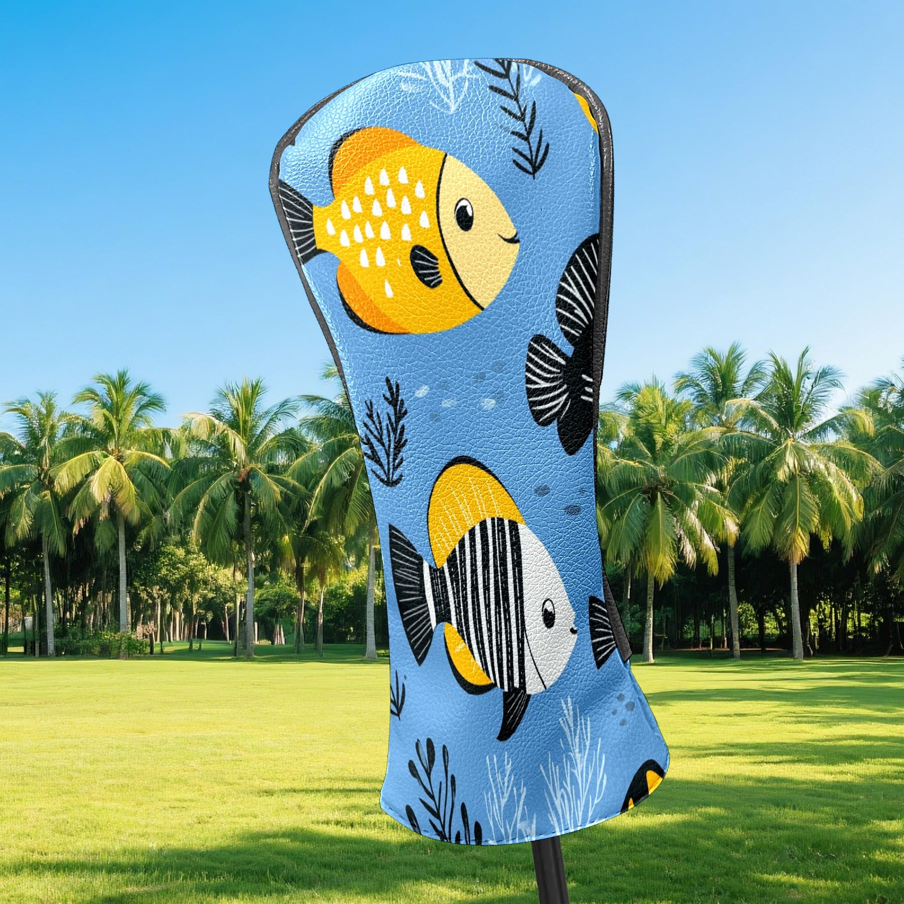 Golf Club Covers PU Leather Waterproof Head Covers for Fairway Woods Hybrids Cartoon Tropical Fish