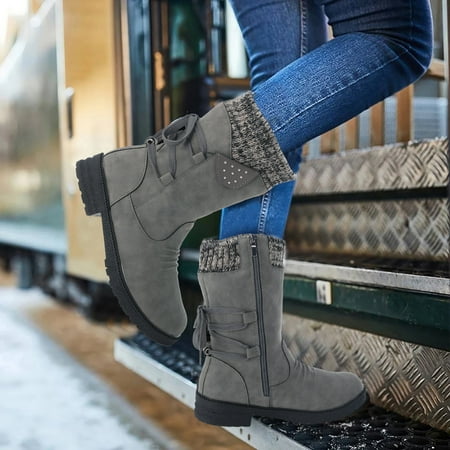 

Women Fashion Casual Vintage Retro Mid-Calf Boots Lace Up Thick Heels Shoes