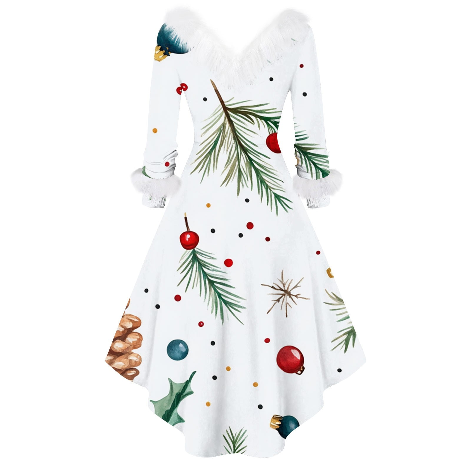 Women's Festive Christmas Dress with Faux Fur Trim