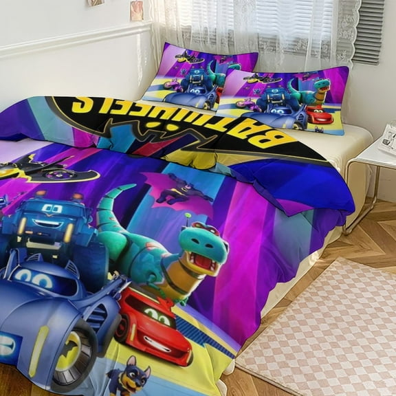 Microfiber Comforter Set Double Sided Printing Batwheels Unique 3 Piece Bedding Sets3-Piece Bedding Set (1 Duvet Cover   2 Pillow Shams) Style86"x70"