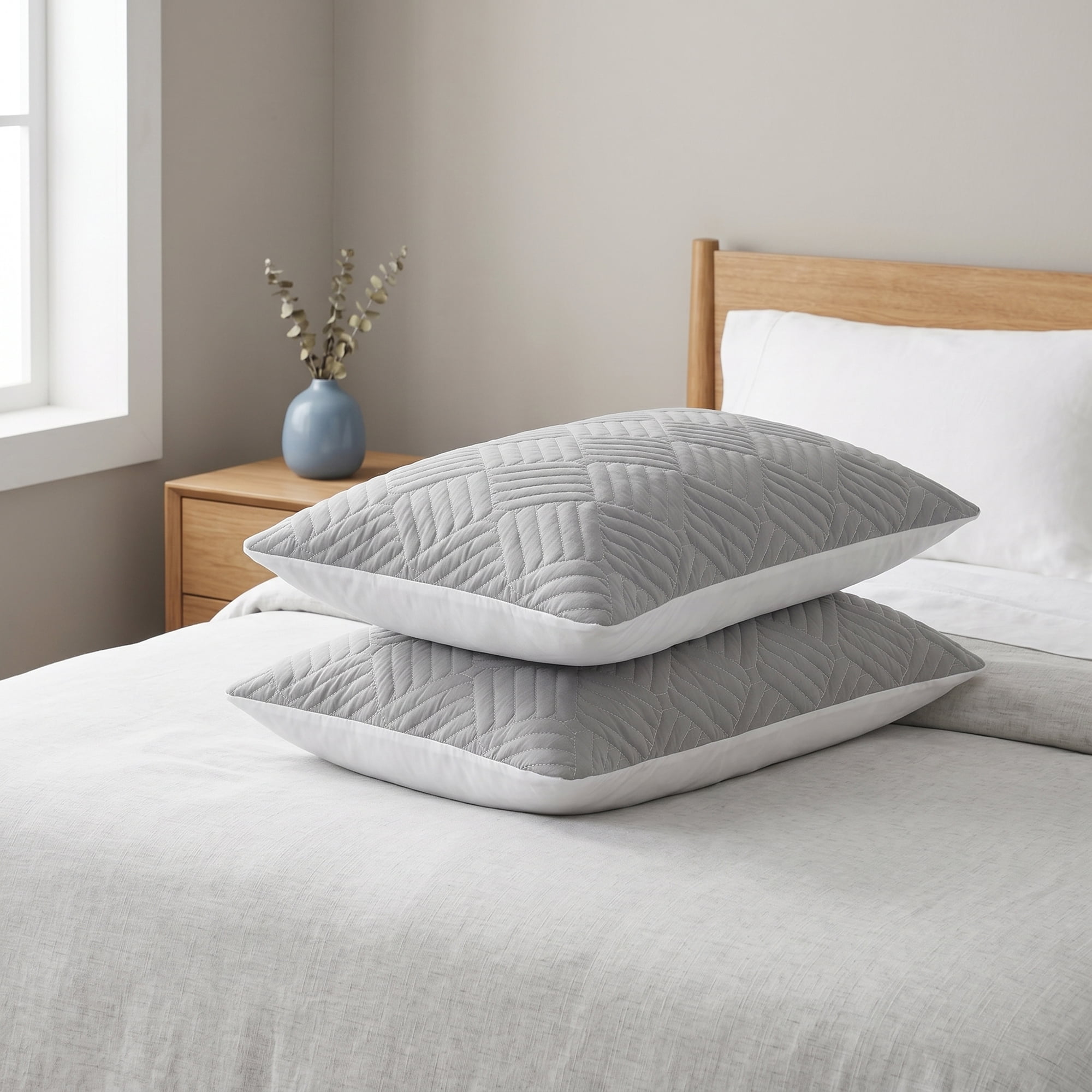 Unique Bargains 2Pcs Standard Size Breathable Cotton Pillow Protectors Queen Gray