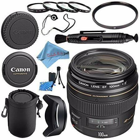 Canon EF 100mm f/2 USM Lens 2518A003 + 58mm Macro Close Up Kit + 58mm UV Filter + Lens Cleaning Kit + Lens Pouch + 58mm Tulip Lens Hood + Fibercloth