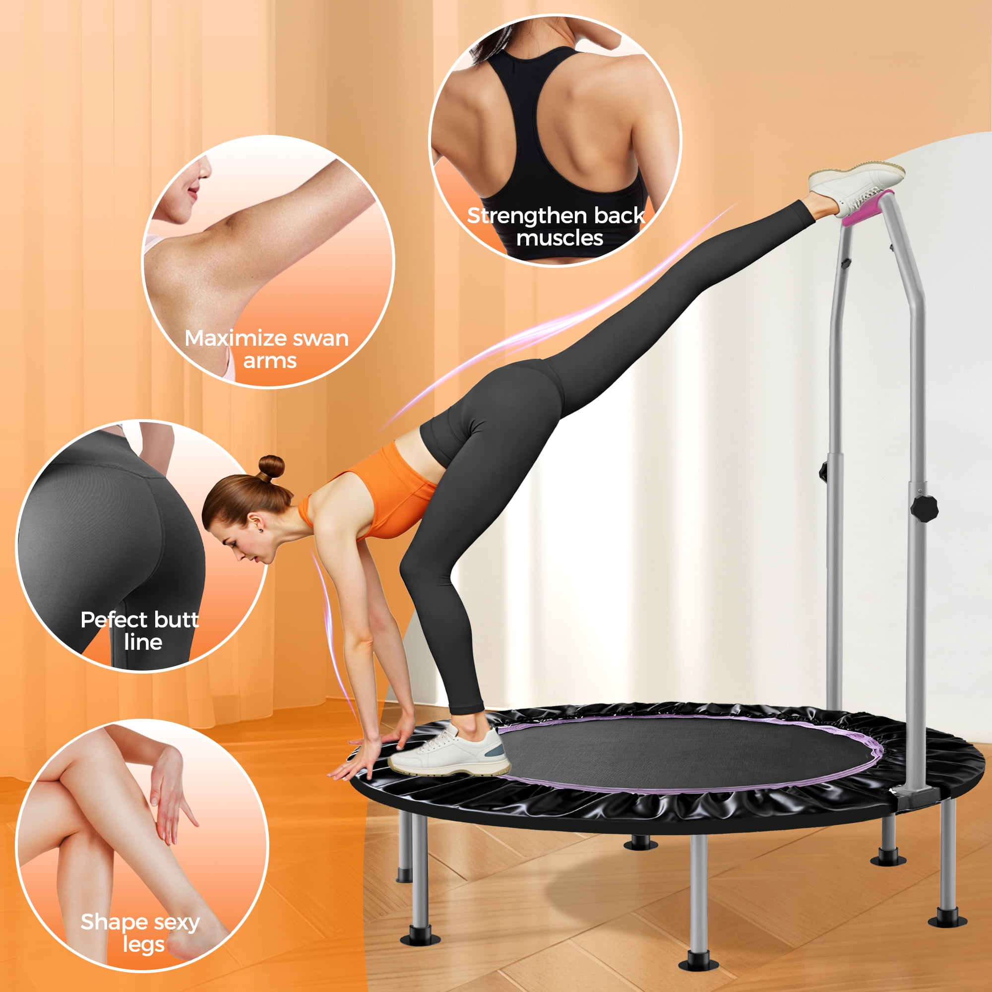 Tomile 40" Rebounder Trampoline, 440lbs Portable Fitness Bouncer with Loop Belt, Adjustable Handle, Suitable for Adults Exercise