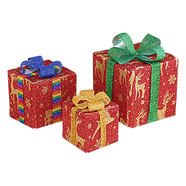 Cajas Regalo Navidad Con 50 Luces LED Caja Regalo Artística Navideña (alce Navideño) 3 Uds.