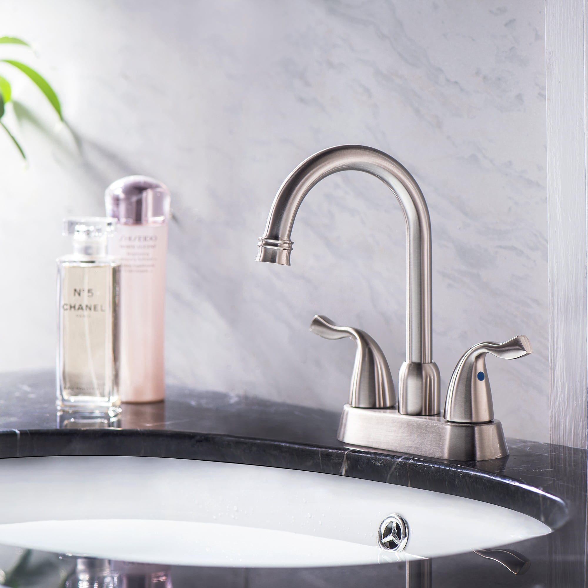 Bathroom Sink Faucet - Brushed Nickel Two Handle Centerset Bathroom ...