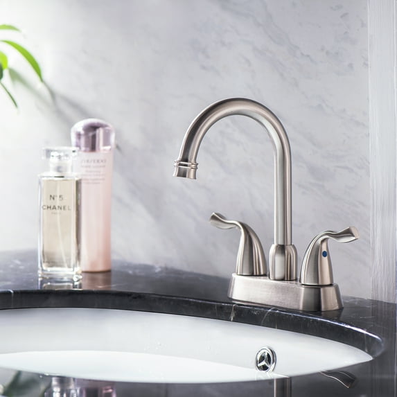 Bathroom Sink Faucet - Brushed Nickel Two Handle Centerset Bathroom Faucet with Pop-up Drain and Faucet Supply Lines