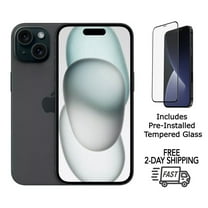 Restored Apple iPhone 15 A2846 (Fully Unlocked) 128GB Black w/ Pre-Installed Tempered Glass (Refurbished)