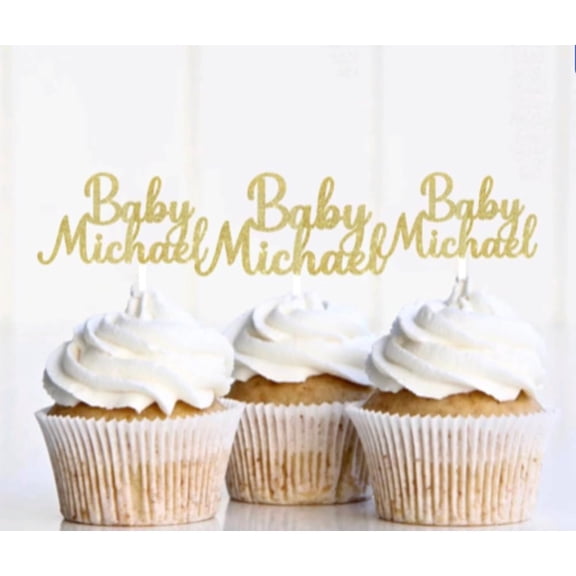 Custom Baby Shower Gender Reveal Cupcake Toppers 12pcs