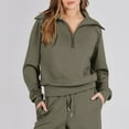 thumbnail image 5 of MSJUHEG Workout Sets For Women Womens Long Sleeve Tops Women Two Piece Outfits Sweatsuit Set Quarter Zip Sweatshirt Wide Leg Sweatpant Fall Set Tracksuit Lounge Sets For Women Army Green M, 5 of 7