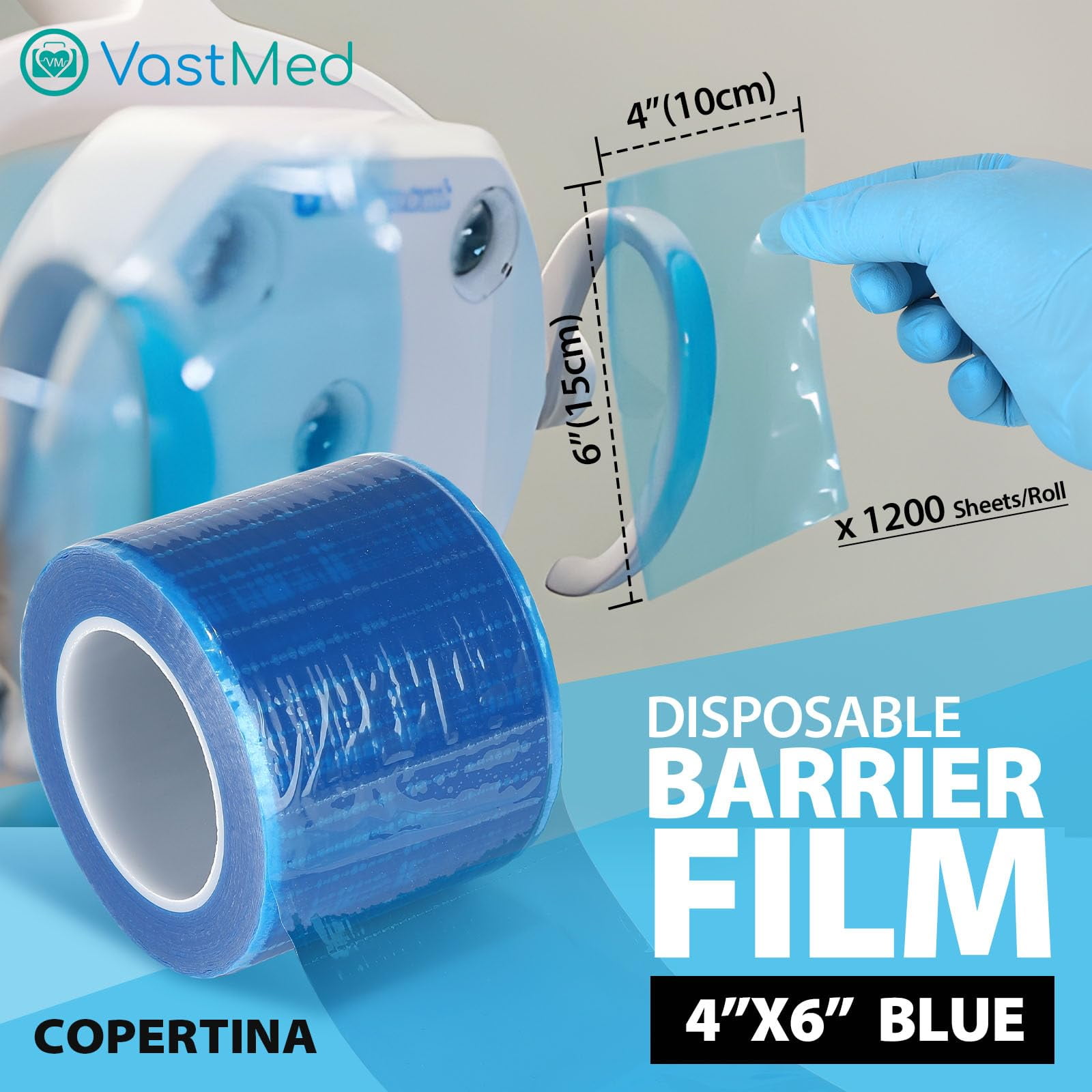 Dental Barrier Film Roll, 4 x 6 in, 9600 Sheets – Blue