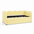 thumbnail image 6 of Bellemave Twin Size Daybed with Pop Up Trundle, Twin to King Daybed with USB Charging Port, Plaid Linen Upholstered +Wood Extendable Sofa Bed for Living Room/Bedroom/Guest Room,Yellow, 6 of 8