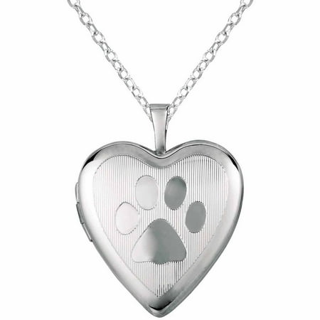 Sterling Silver Heart-Shaped with Paw Print Locket
