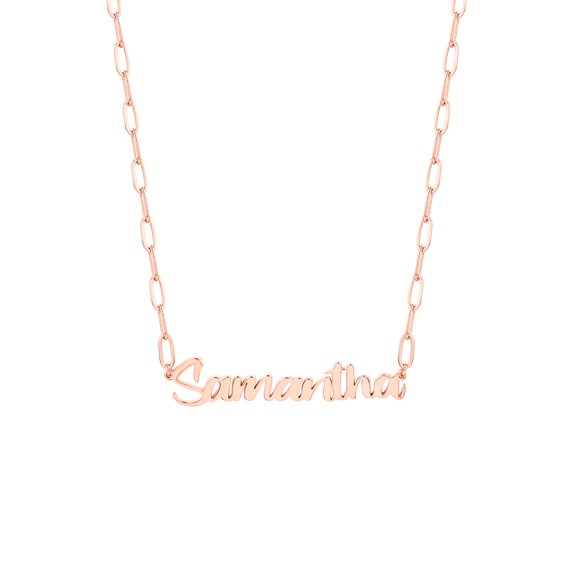 Personalized Planet Sterling Silver Brush Script Name Paper Clip Chain Necklace ,Women's