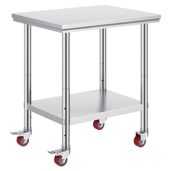 Stainless Steel Work Table with Wheels 24x30, Heavy Duty Prep Table Commercial Kitchen Restaurant, Adjustable Shelves 33.8 Inch