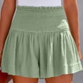 thumbnail image 3 of Pantalones cortos Alta Fruncido Cintura Llanura Elegante Casual Mujeres Pantalones Cortos de Verano para el Ejercicio en Casa Verde S, 3 of 6