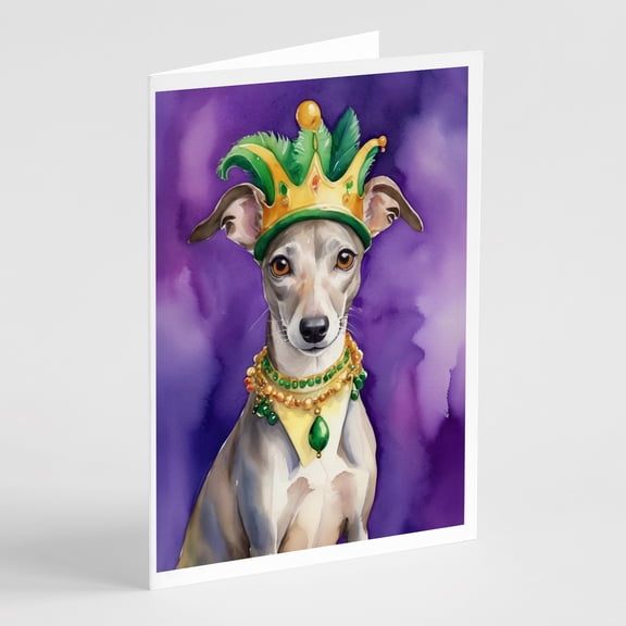 Whippet King of Mardi Gras Greeting Cards Pack of 8 7 in x 5 in