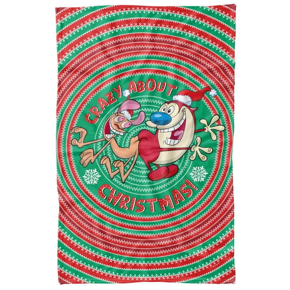 Ren and Stimpy Blanket, 36'x58' Crazy Christmas Fleece Blanket