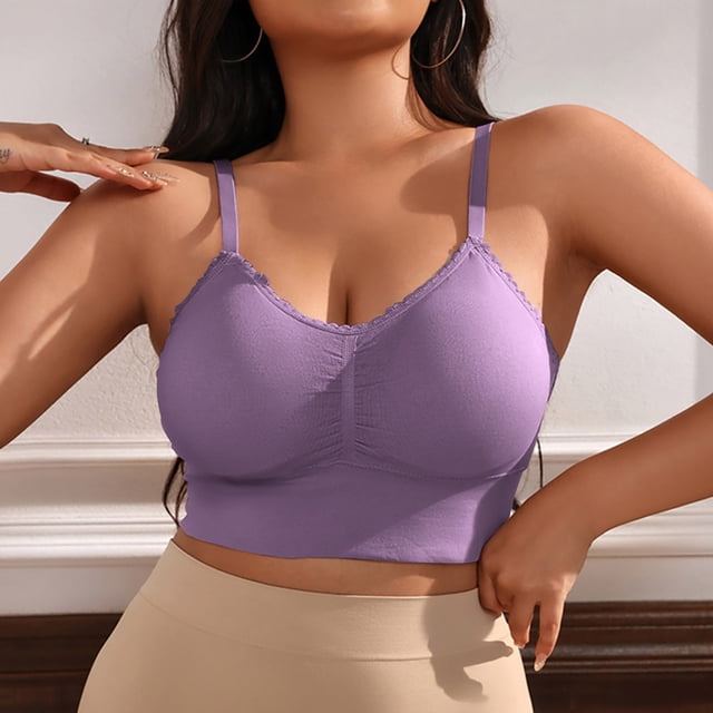 ylioge Plus Size Sports Bras for Women XL-5X No Underwire Push Up Pullover Underwear Solid Back-Smoothing Quick-Drying Workout Bralettes