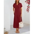 thumbnail image 7 of Merokeety Womens Summer Maxi Dress V Neck Collared Vacation T Shirt Long Dresses Wine s, 7 of 7