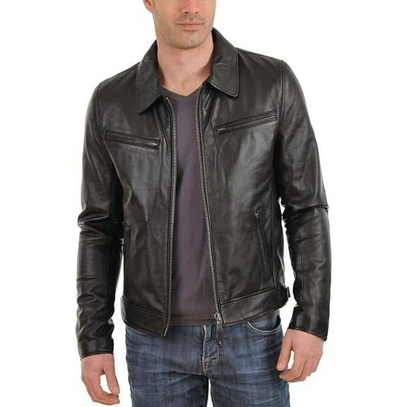 Men Leather Jacket Slim Fit Biker Motorcycle Genuine Black Lambskin Jacket A896
