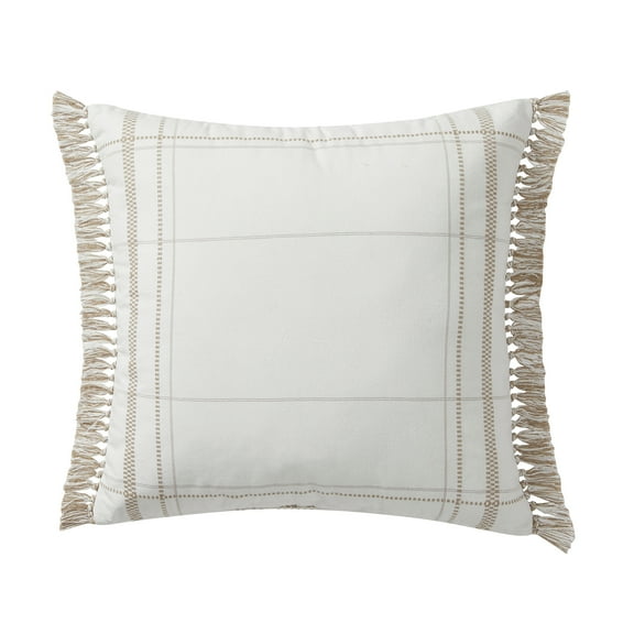 My Texas House 20" x 20" Taupe Alina Fringe Reversible Cotton Decorative Pillow
