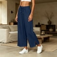 thumbnail image 6 of Luvrsol Flowy Pants for Women Plus Size Wide Leg High Waist Breathable Casual Slacks with Side Pockets S-2XL, 6 of 7