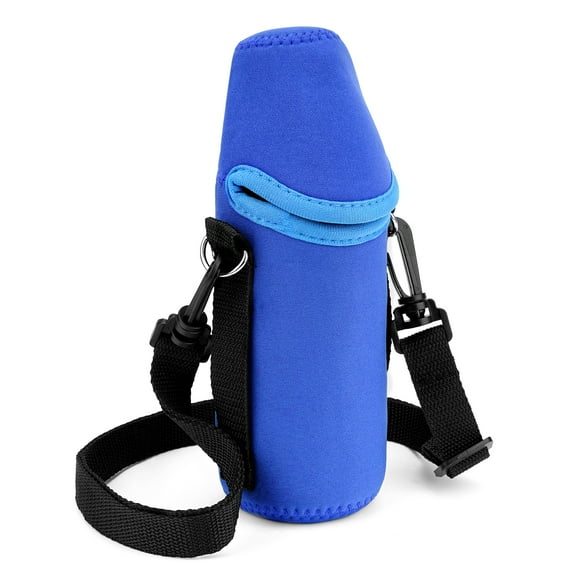 Linkidea Disposable Water Bottle Carrier with Shoulder Strap Compatible with 16.9 Fl Oz Crystal Geyser, Arrowhead, Insulated Neoprene Plastic Bottled Water Sling Bag (1 Pack / Blue)
