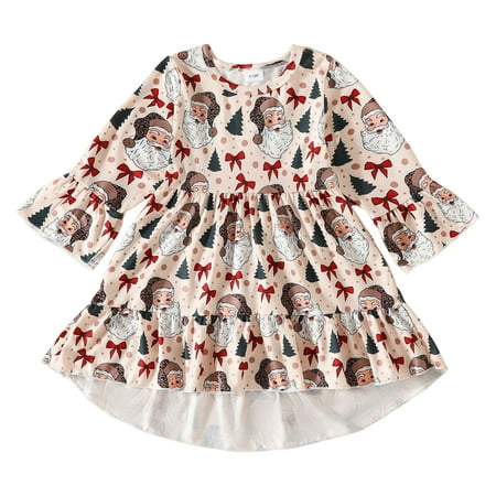 

QBGSAY Toddler Girls Dress Long Sleeve Halloween Christmas Pumpkin Prints Dress Dance Party Kids Clothes Cute Casual Dresses