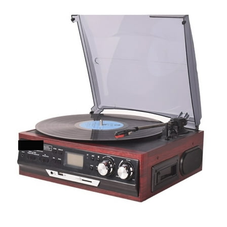 Stereo Phono Turntable BT Vintage Vinyl LP Record Player AMFM Radio USB/SD Aux Cassette MP3 Recorder Headphone Jack ,Perfect Gift