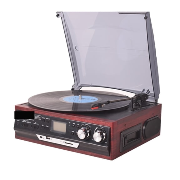 Stereo Phono Turntable BT Vintage Vinyl LP Record Player AMFM Radio USB/SD Aux Cassette MP3 Recorder Headphone Jack ,Louder and Clearer