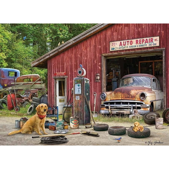 Cobble Hill 500 Piece Puzzle - Auto Repair - Sample Poster Included