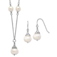 thumbnail image 5 of Sterling Silver Rhodium-plated 9-10mm FWC Pearl Necklace & Dangle Earrings Set, 5 of 7