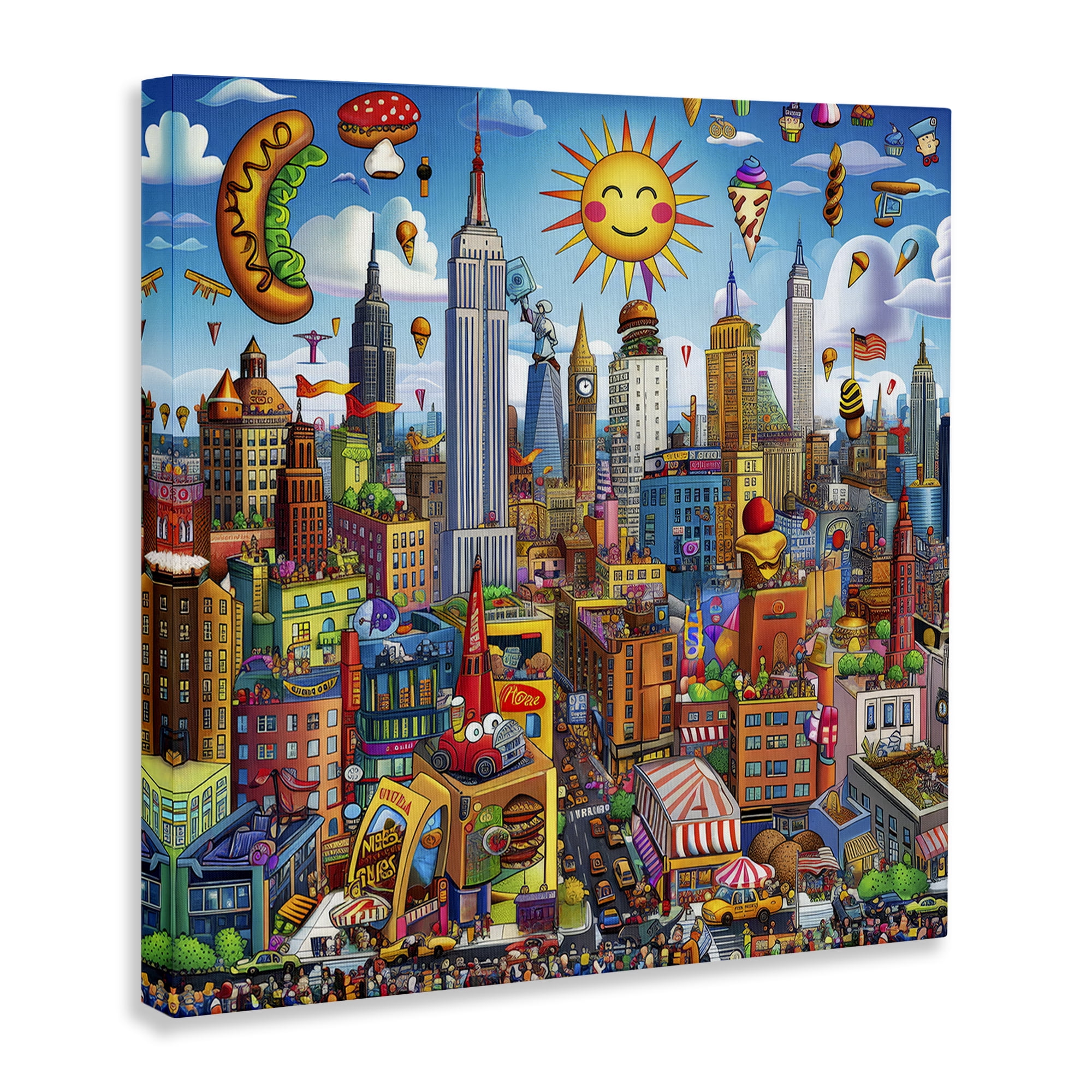 Stupell Industries Fun Zany Cityscape Novelty & Humor Painting Wrapped Canvas Art Print Wall Art, 17 x 17