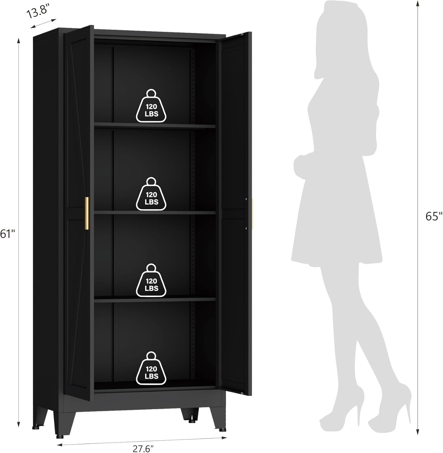 WDZS Large Metal Kitchen Pantry Cabinet with Adjustable Shelves - Freestanding Kitchen Storage Cabinet for Dining Room,Livingroom Bathroom, Hallway, Workshop, Office,Black