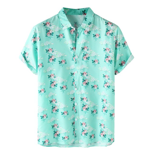 Hombres Casual Patchwork Botones Playa No posicionamiento Estampado Turndown Camisa de manga corta Blusa Pompotops oipoqjl48229