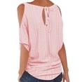 thumbnail image 5 of Jewelreauty Cold Shoulder Eyelet Tops for Women Short Sleeve O-Neck Casual Shirts Summer Tie Back Blouses (S, Pink), 5 of 6