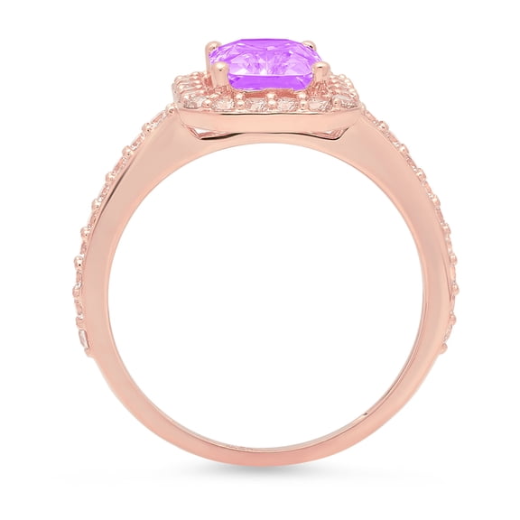 1.92 ct Emerald Cut Natural Amethyst Solitaire with Accents Engagement Ring for Women in 18K Rose Gold