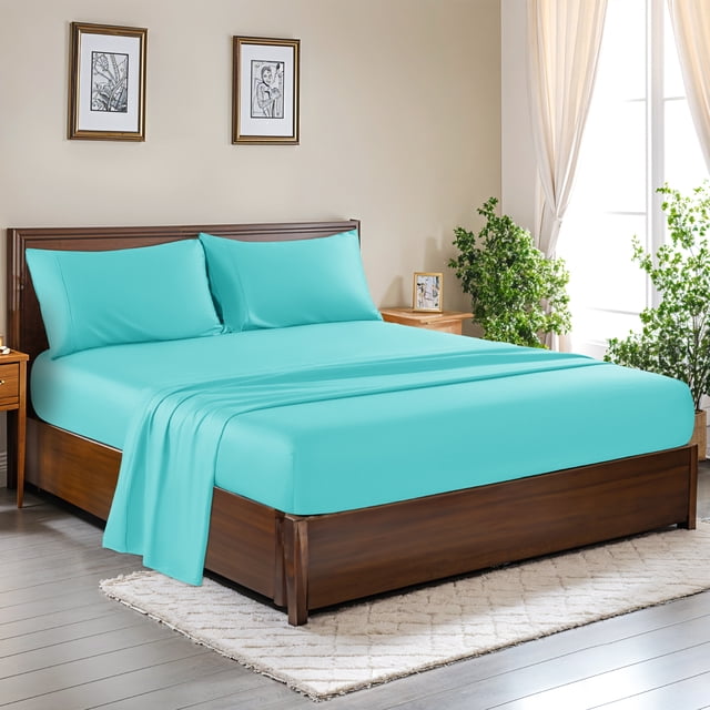 SONORO KATE Juego de Sábanas 100% Algodón, 1000 Hilos, 4 Piezas de Lujo Suave, con Bolsillo Profundo de 40 cm (16"), Full, Verde Azulado Claro